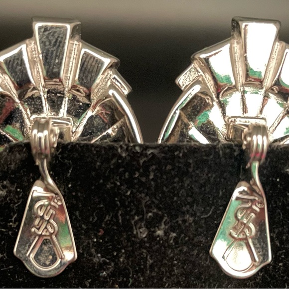 YSL 80’s Vintage Deco style clip earrings Statement signed - Picture 4 of 5